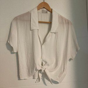 White Sheer Front Tie Shirt